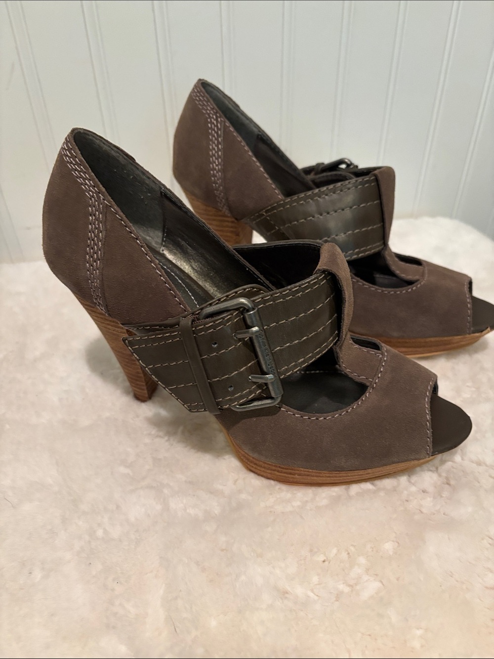 Calvin Klein Suede Peep Toe Size 7.5